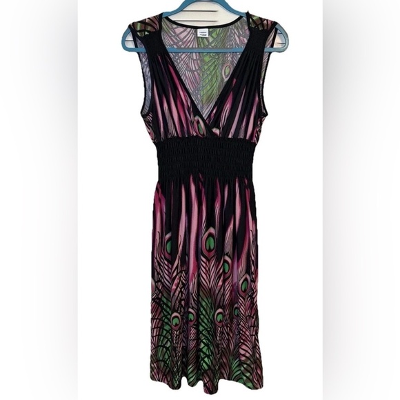 Summer Sundress Women Pink Peacock Beach Slimming Sleeveless Smock Dress M READ - Picture 5 of 11